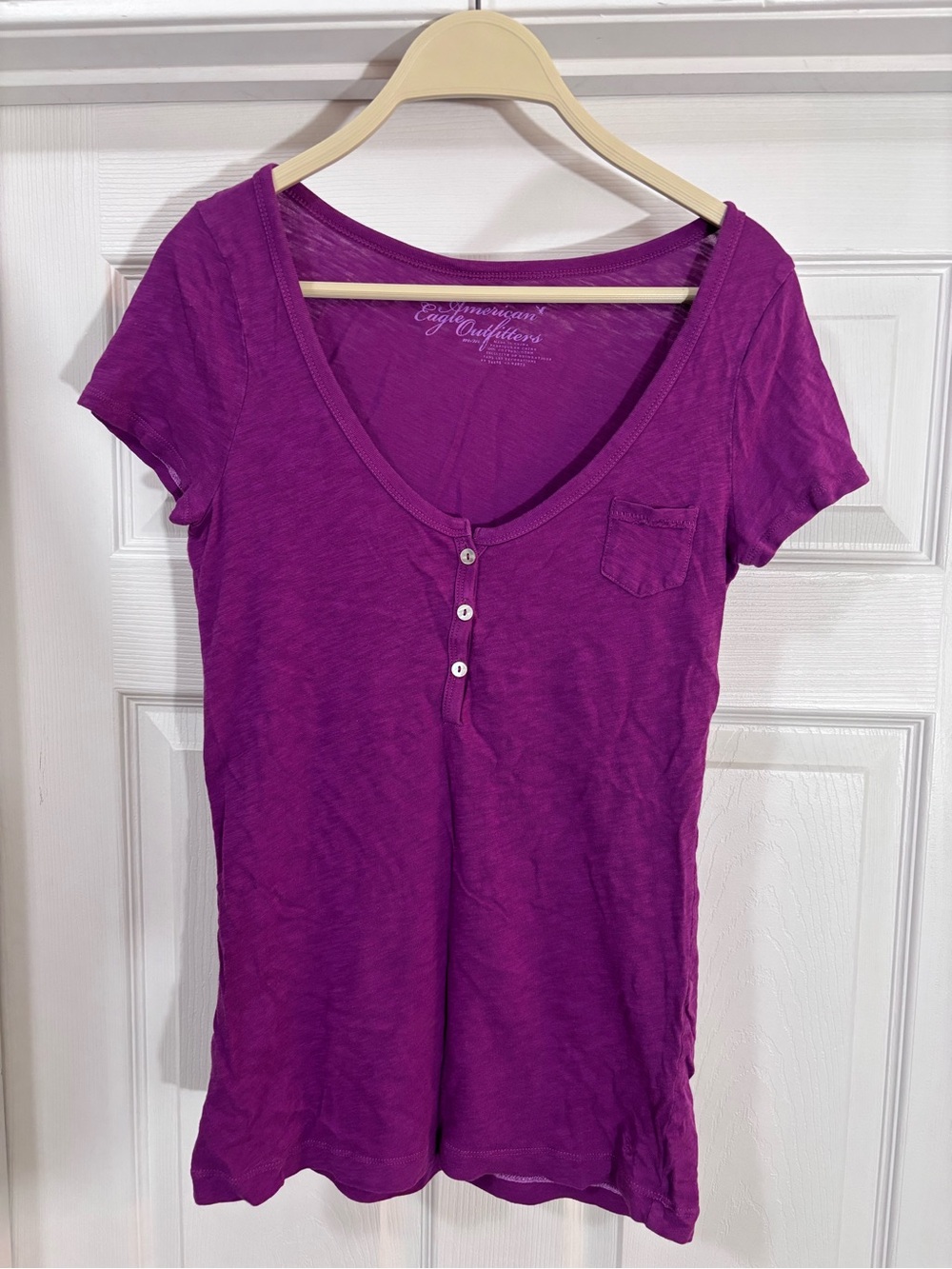 American Eagle Outfitters Purple Short Sleeve Henley Tee 100% Cotton